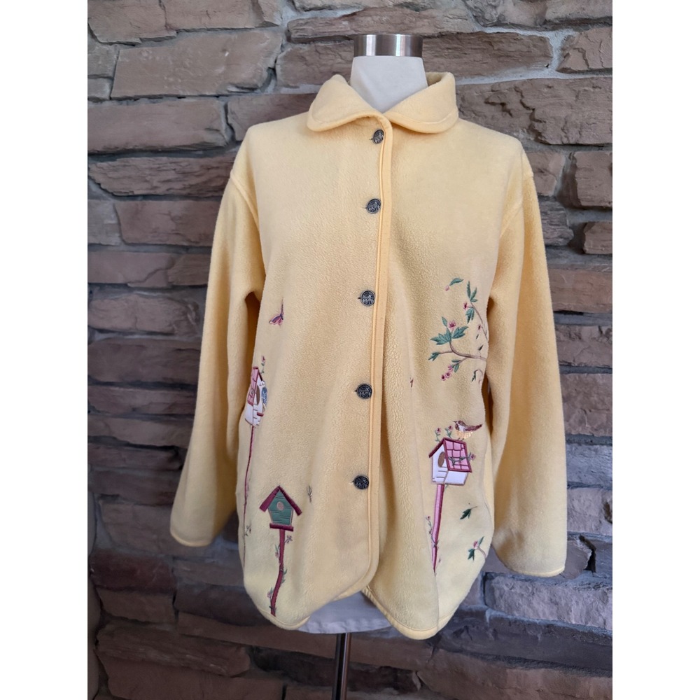 Northern Reflections Yellow Fleece Embroidered Birdhouse Jacket Womens Medium